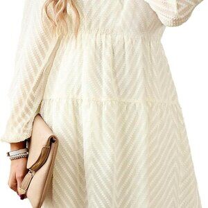 Women's Long Sleeve Mini Dress Polyester Casual Ruffle Tiered Smocked